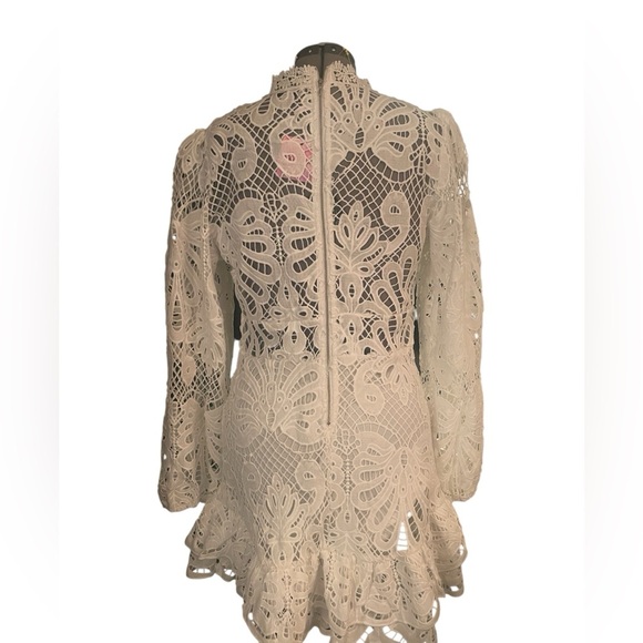 CHICWISH Endless Adoration White Crochet Mini Dress Long Sleeve Size L - Picture 6 of 11